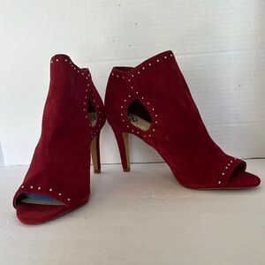 Vince Camuto Red Suede Studded Peep Toe Stiletto Booties - Size 9M